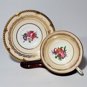 Paragon Teacup and Saucer Pink Purple Orange Flowers Vintage